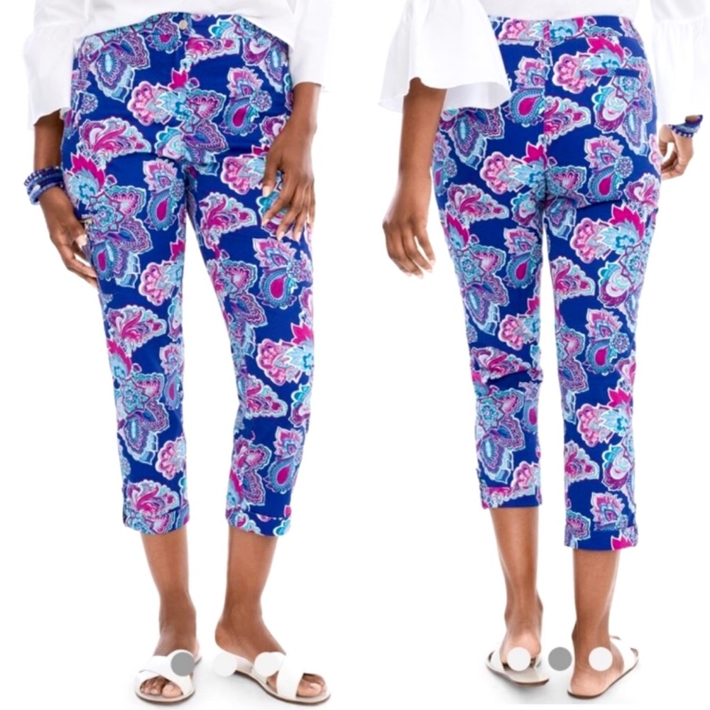 Chico’s Luxe Utility Crop Pants Paisley Comfort Waist Zip Pockets NWT